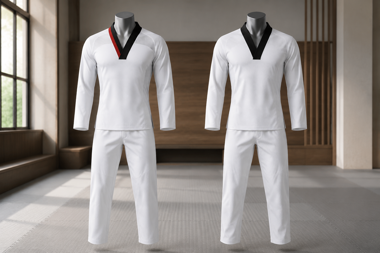 Doboks de competição Kyorugi estilo Flex Pro com tecido técnico e gola V alta para Poom e Dan